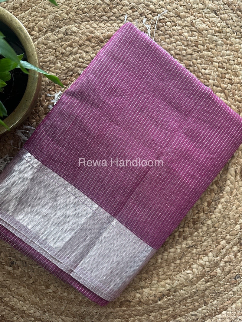 Exclusive Maheswari Dark Purple Silver Tissue Saree STC03
