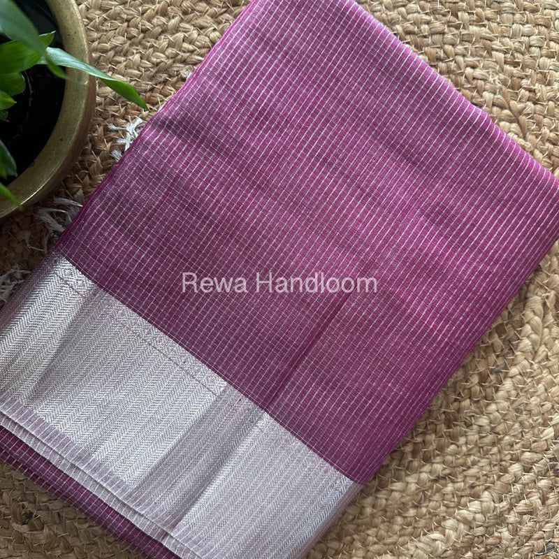 Exclusive Maheswari Dark Purple Silver Tissue Saree STC03