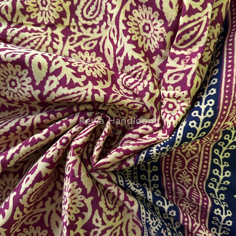Yellow Maroon Bagh Print Cotton Saree NCBP29