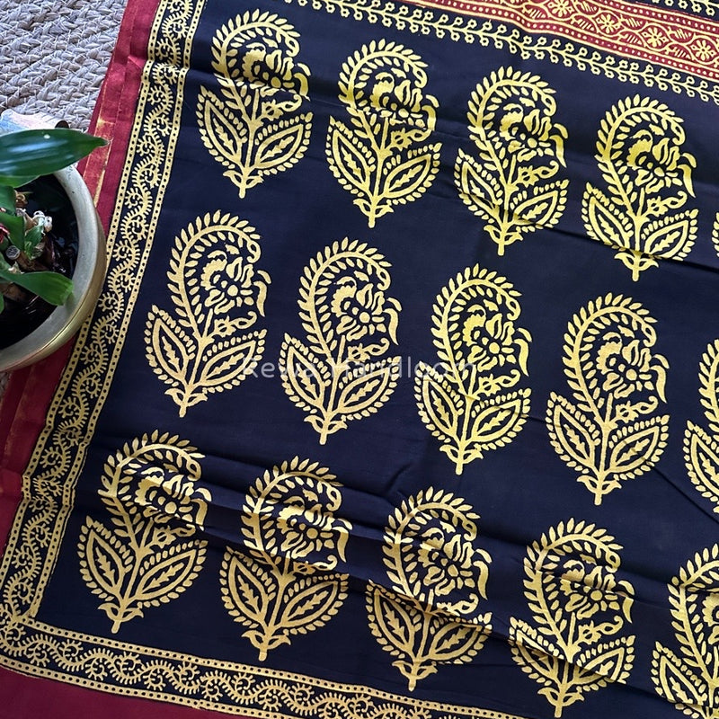 Yellow Maroon Bagh Print Cotton Saree NCBP29