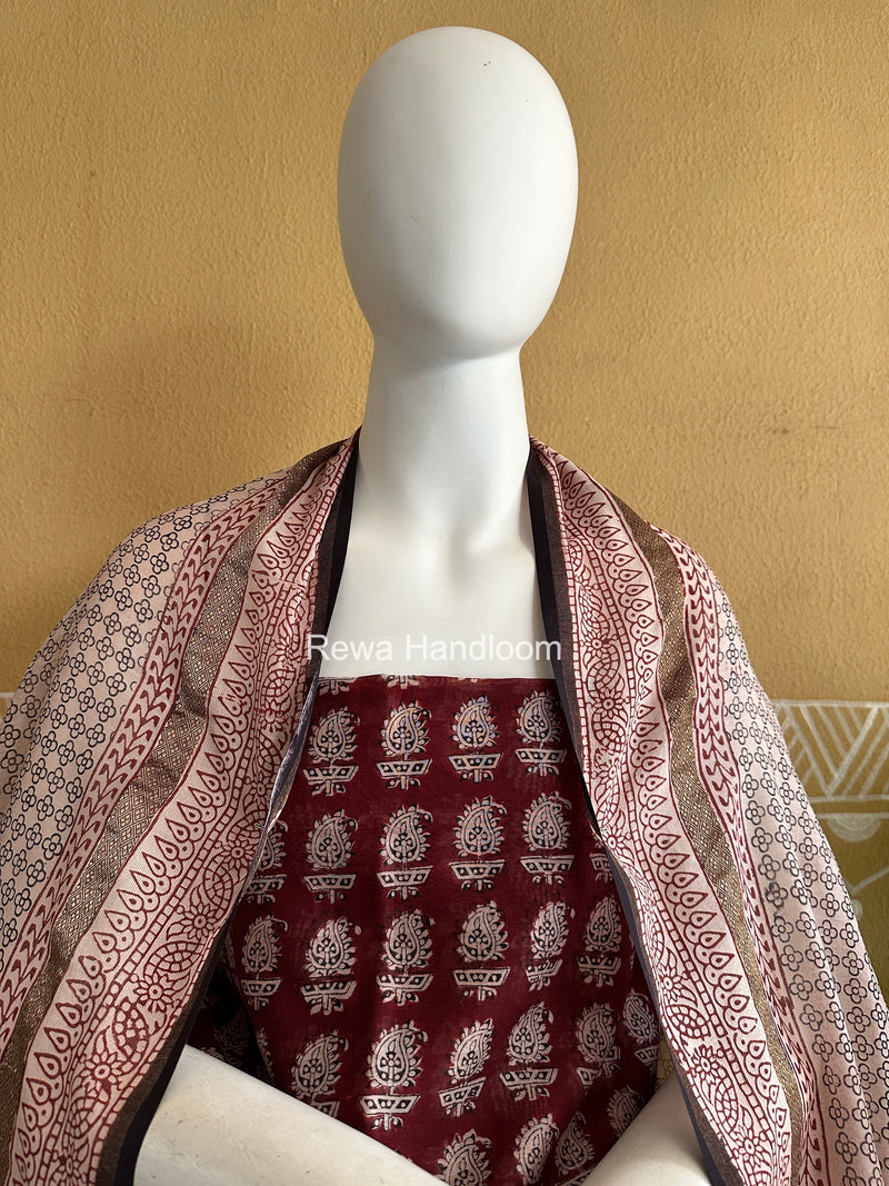 Maheshwari Maroon-White Bagh Print Suit BSP0209