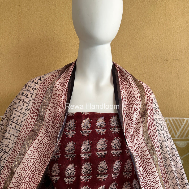 Maheshwari Maroon-White Bagh Print Suit BSP0209