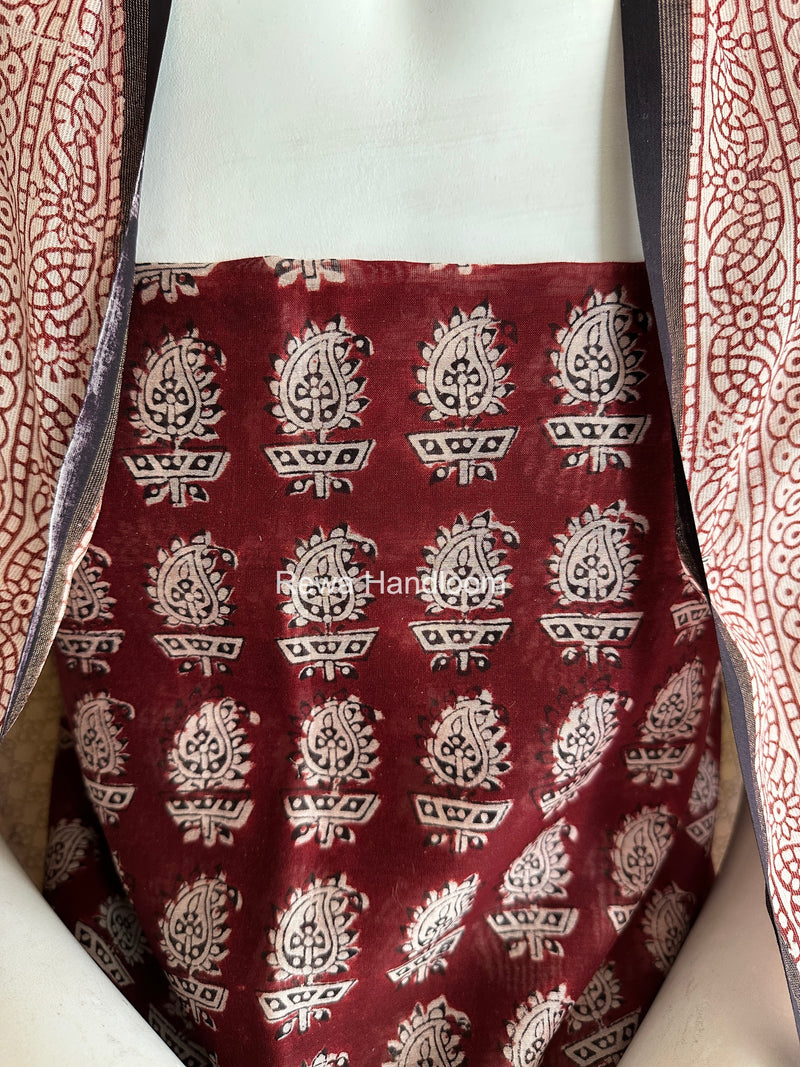 Maheshwari Maroon-White Bagh Print Suit BSP0209
