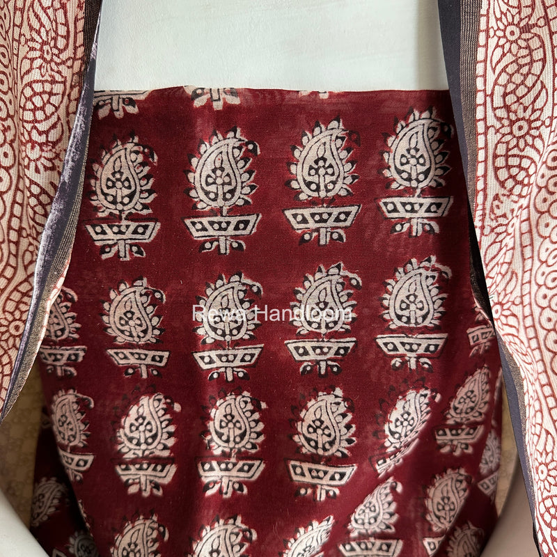 Maheshwari Maroon-White Bagh Print Suit BSP0209