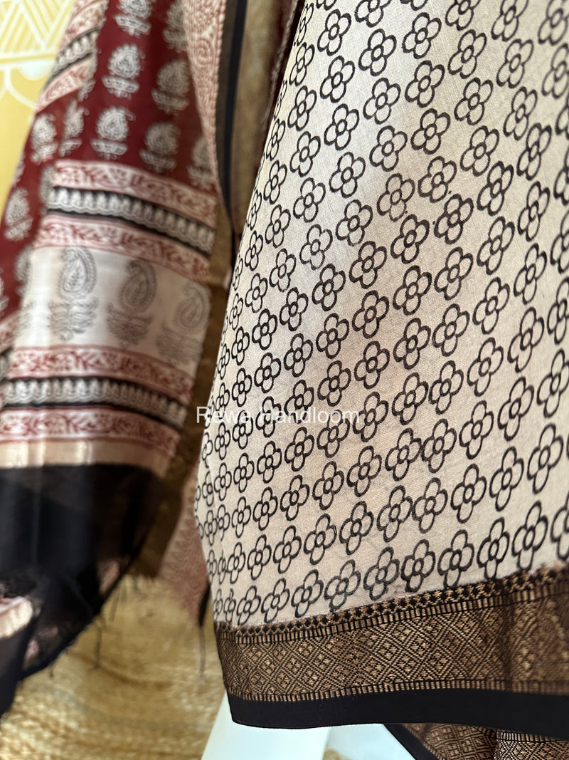 Maheshwari Maroon-White Bagh Print Suit BSP0209