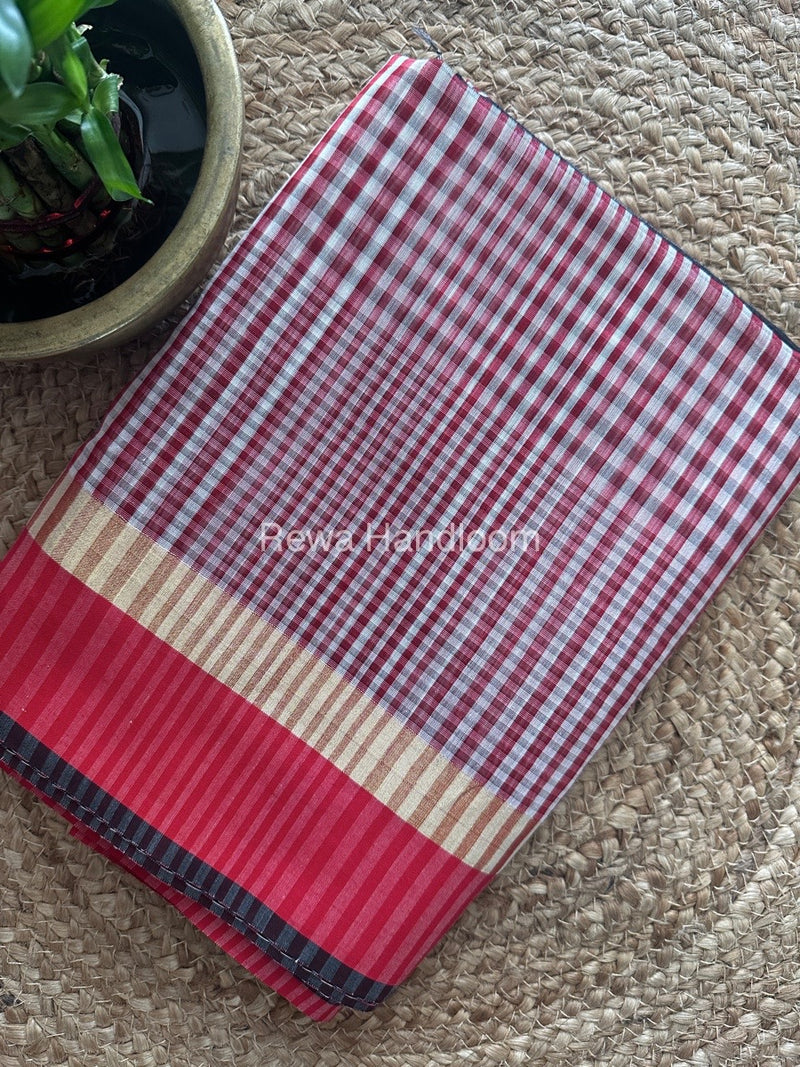 Exclusive Maheswari Checks Red-White Saree CVS01