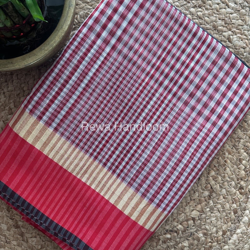 Exclusive Maheswari Checks Red-White Saree CVS01