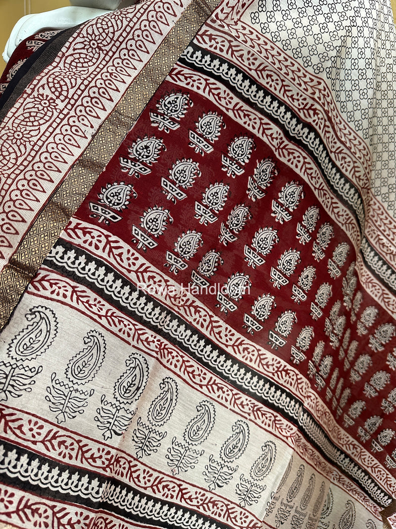 Maheshwari Maroon-White Bagh Print Suit BSP0209