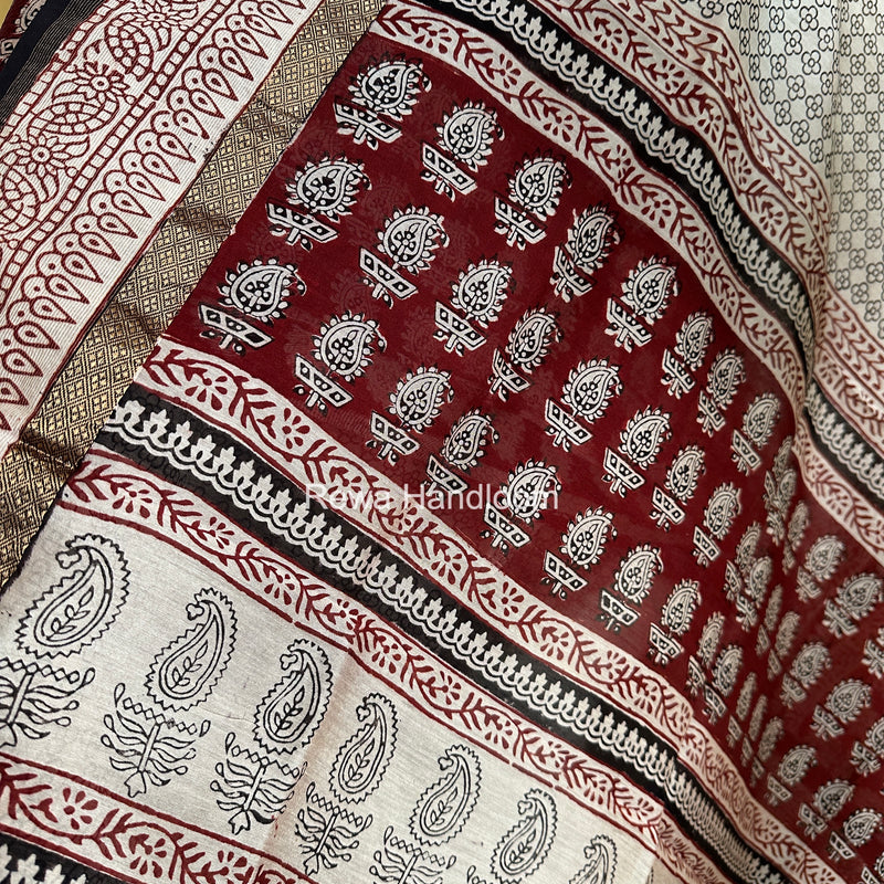 Maheshwari Maroon-White Bagh Print Suit BSP0209