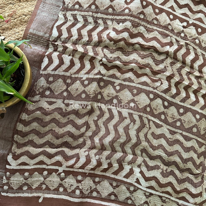 Brown Cotton Linen Saree LS011