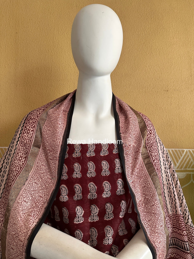 Maheshwari Maroon-White Bagh Print Suit BSP0207