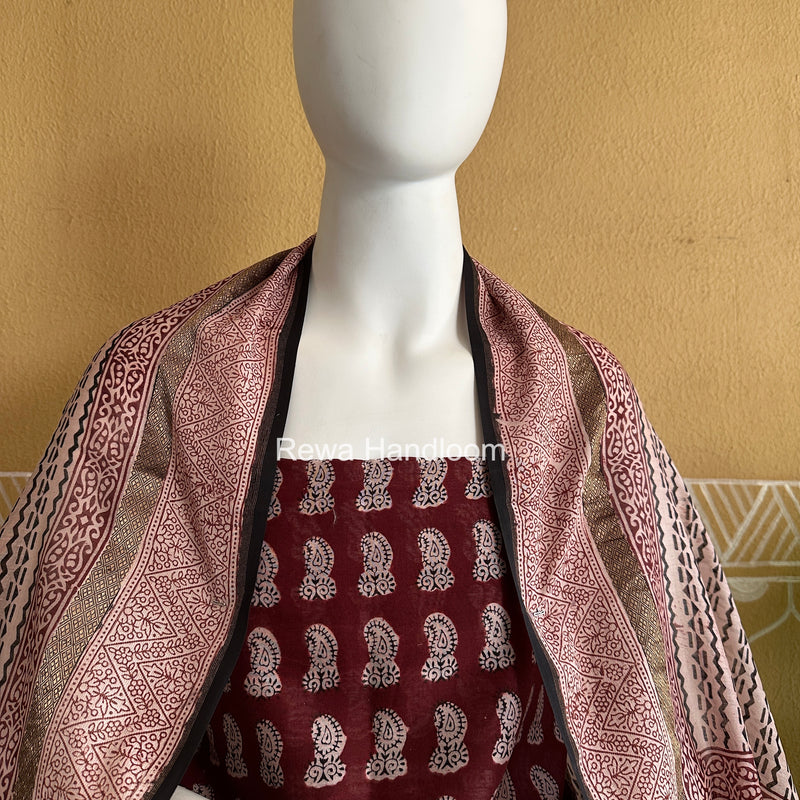 Maheshwari Maroon-White Bagh Print Suit BSP0207