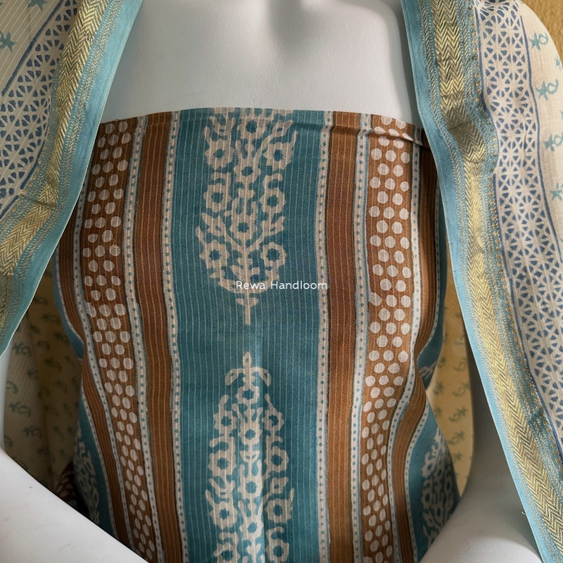 Maheshwari Light Sea Green-White Bagh Indigo Print Suit MBIS01