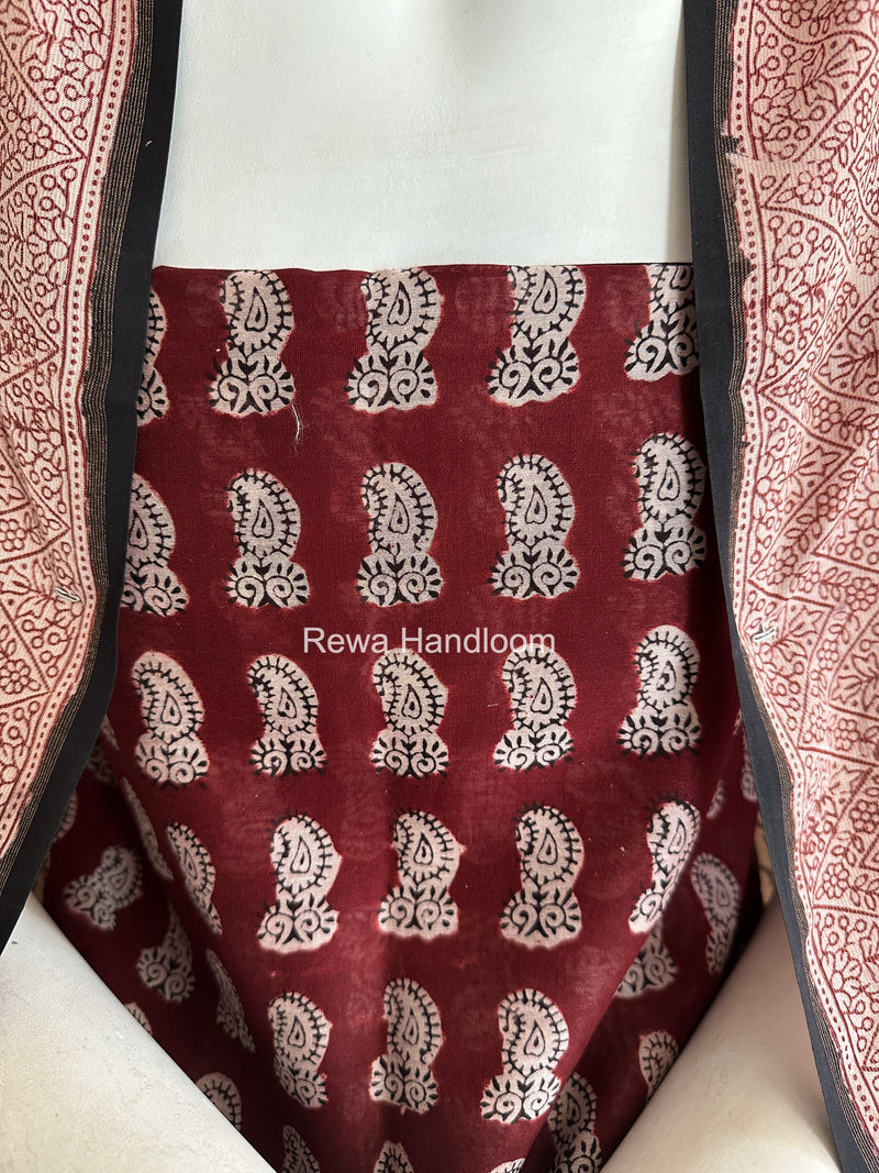 Maheshwari Maroon-White Bagh Print Suit BSP0207