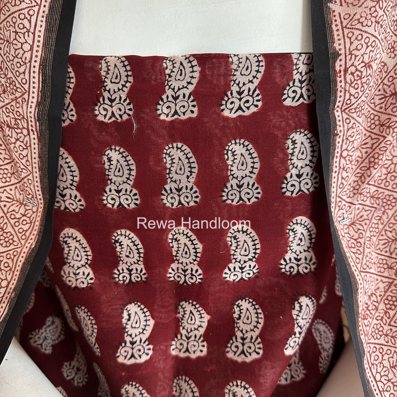 Maheshwari Maroon-White Bagh Print Suit BSP0207