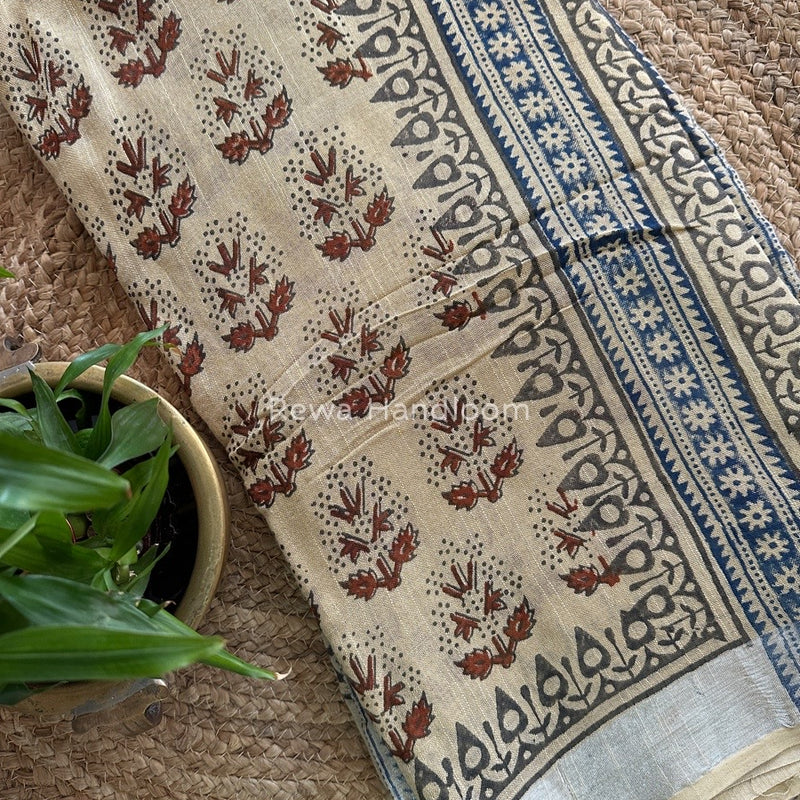 Beige Cotton Linen Saree LS05