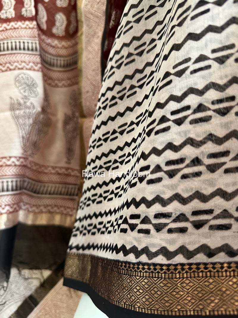 Maheshwari Maroon-White Bagh Print Suit BSP0207