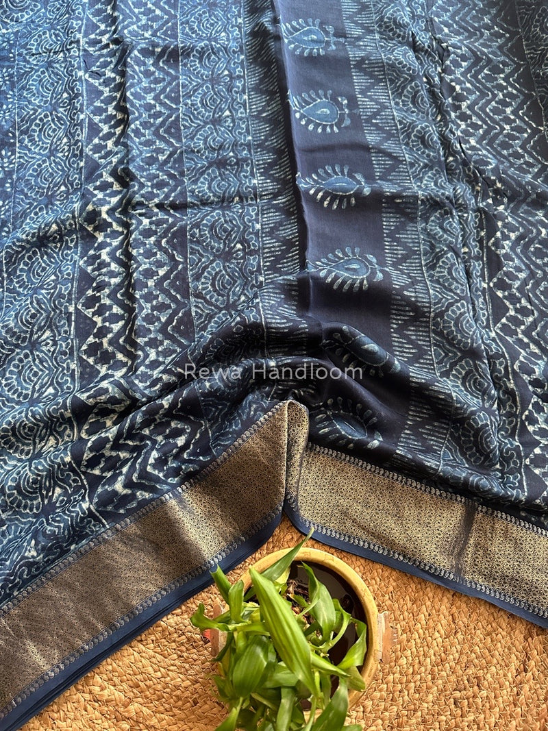  Indigo Cotton Print Saree
