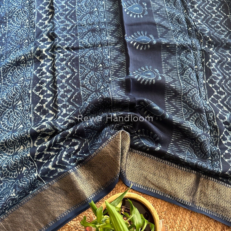  Indigo Cotton Print Saree
