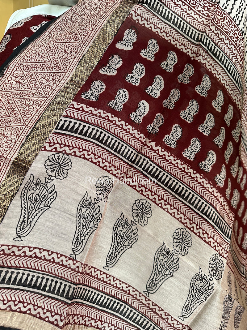 Maheshwari Maroon-White Bagh Print Suit BSP0207