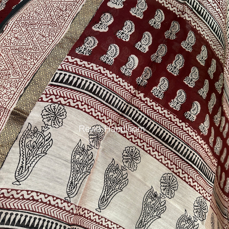 Maheshwari Maroon-White Bagh Print Suit BSP0207