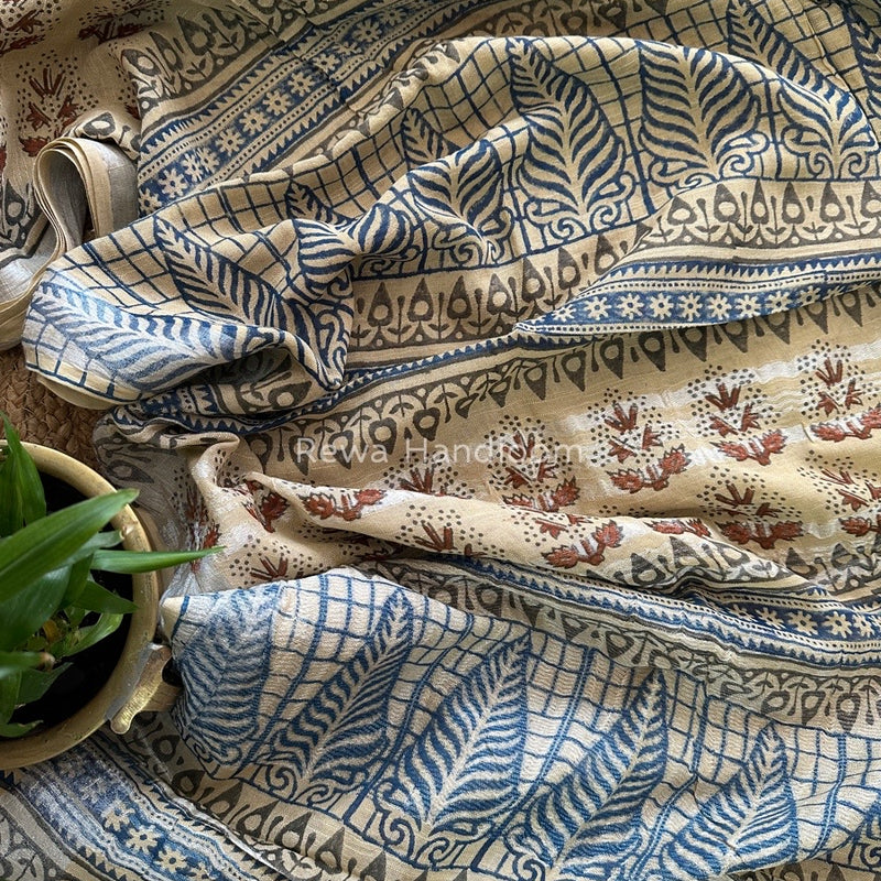 Beige Cotton Linen Saree LS05
