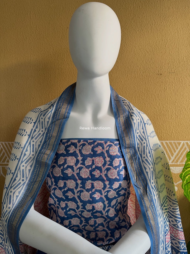 Maheshwari Blue-White Bagh Indigo Print Suit MBIS02