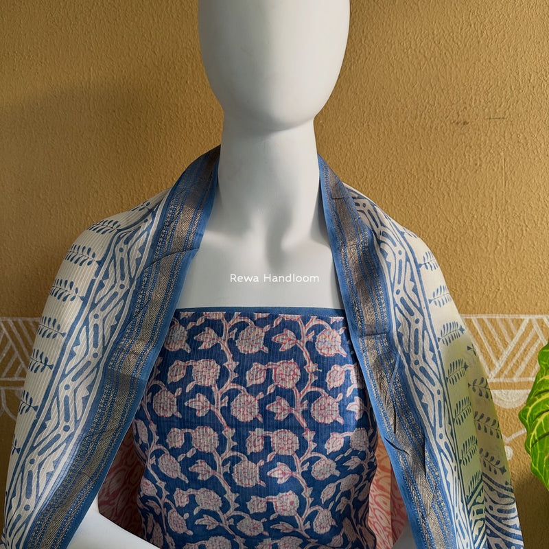 Maheshwari Blue-White Bagh Indigo Print Suit MBIS02
