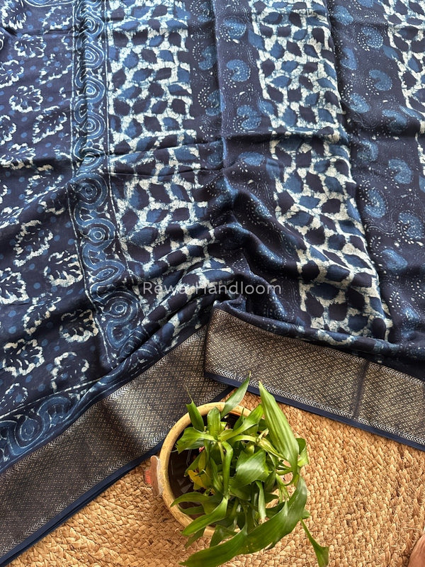  Indigo Cotton Print Saree