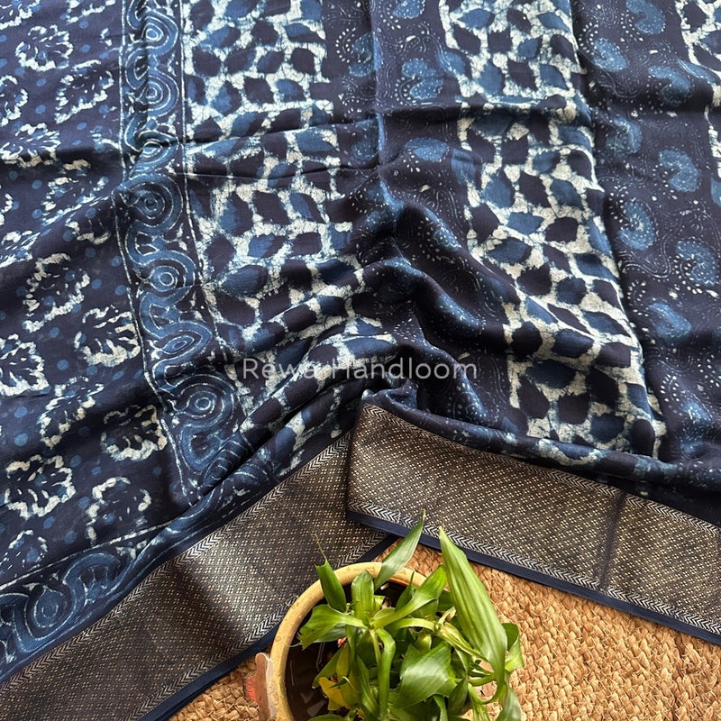  Indigo Cotton Print Saree