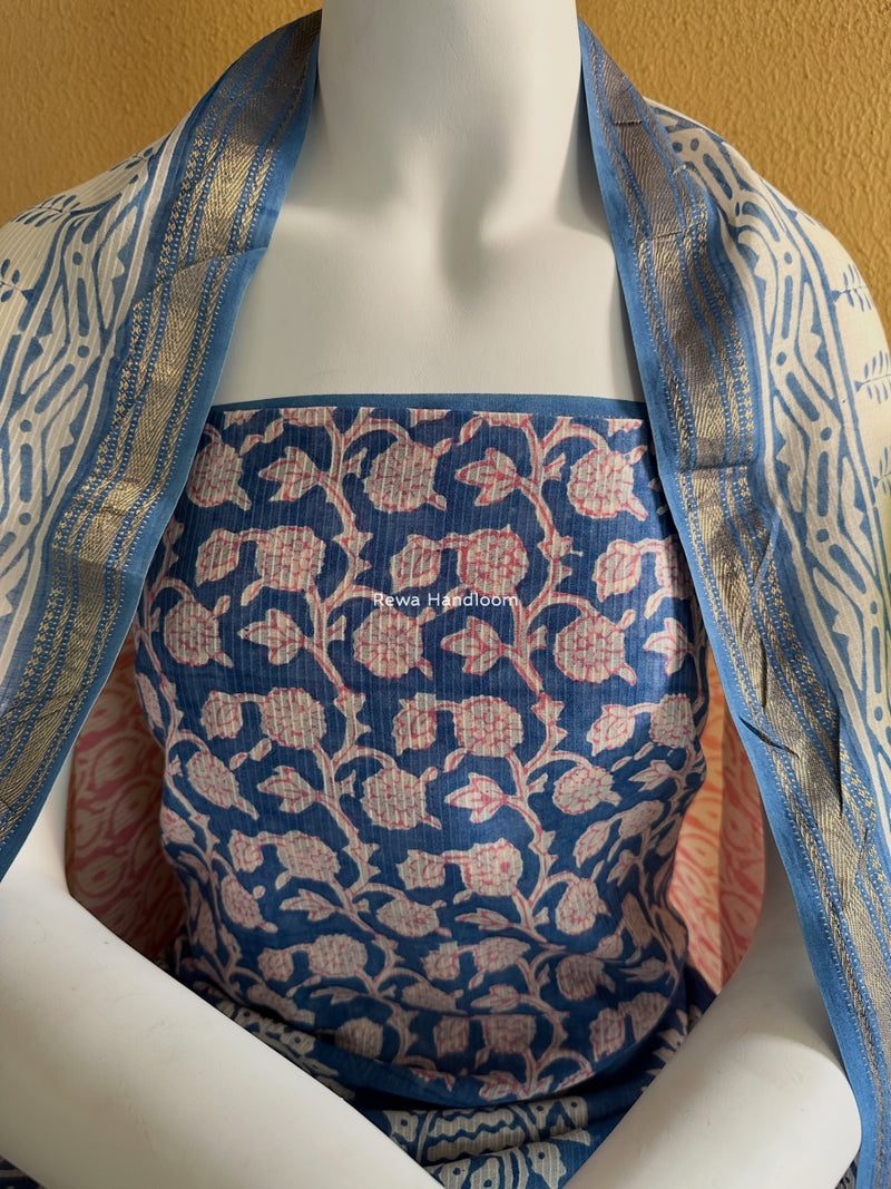 Maheshwari Blue-White Bagh Indigo Print Suit MBIS02
