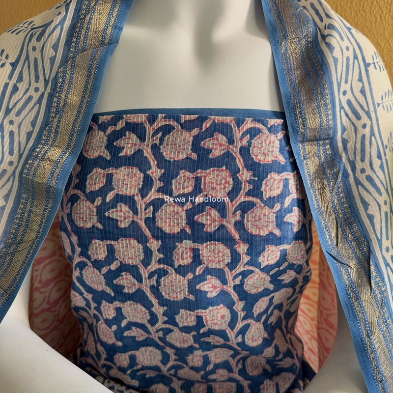 Maheshwari Blue-White Bagh Indigo Print Suit MBIS02