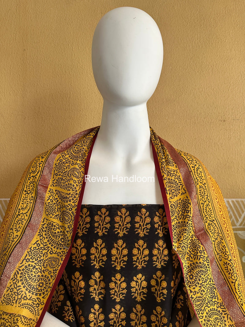 Maheshwari Black-Yellow Bagh Print Suit BSP0210
