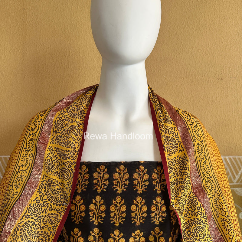 Maheshwari Black-Yellow Bagh Print Suit BSP0210