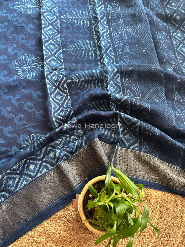 Indigo Cotton Print Saree