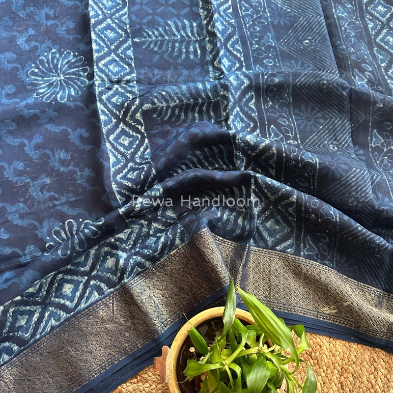 Indigo Cotton Print Saree