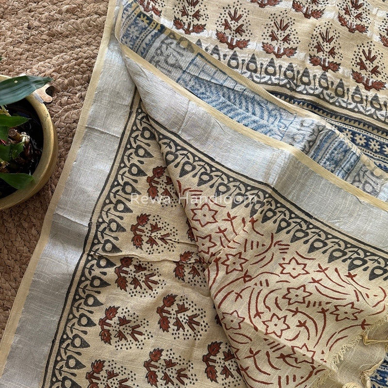 Beige Cotton Linen Saree LS05