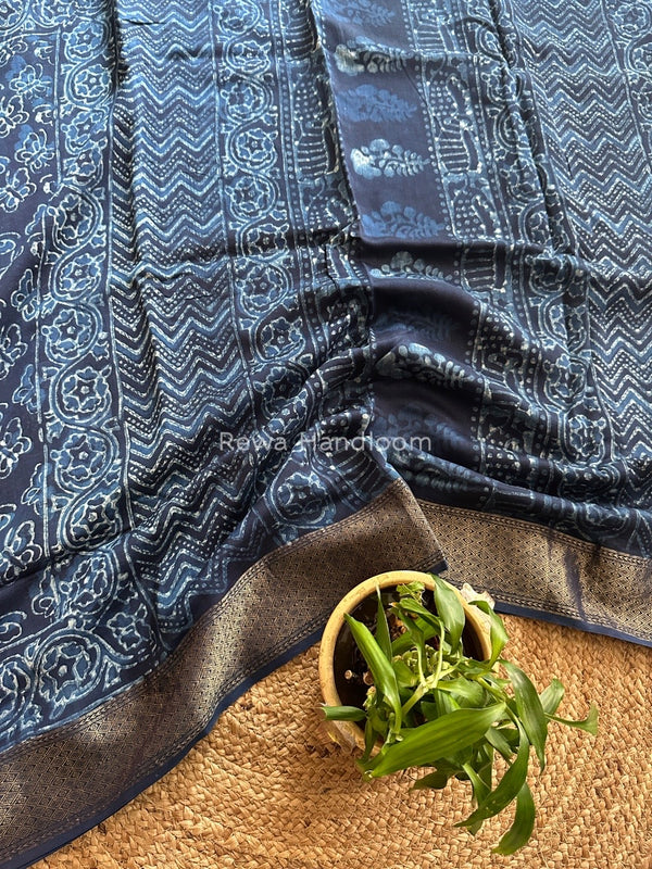 Indigo Cotton Print Saree