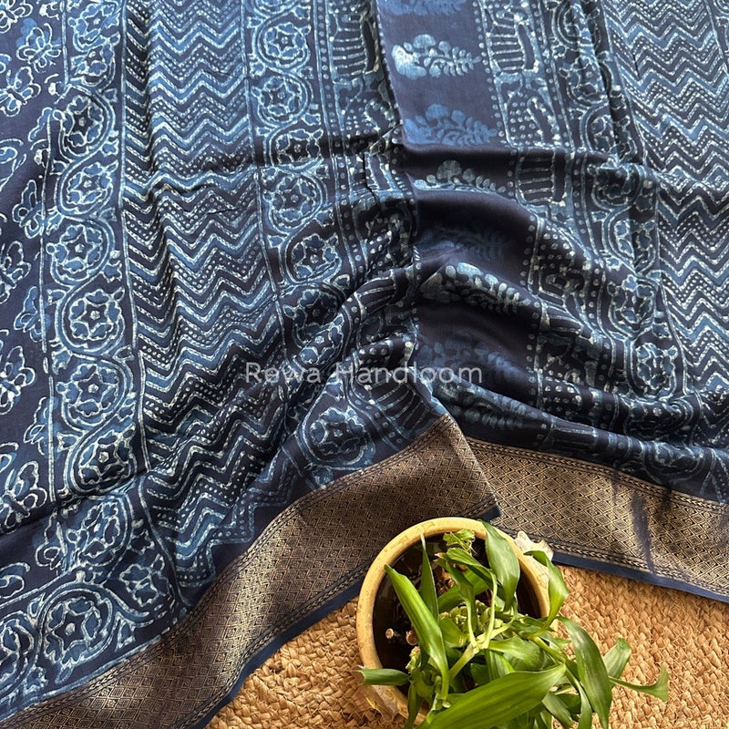 Indigo Cotton Print Saree