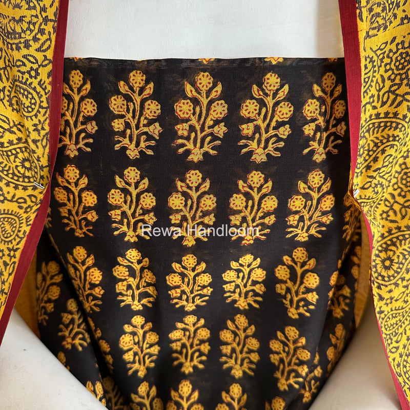 Maheshwari Black-Yellow Bagh Print Suit BSP0210