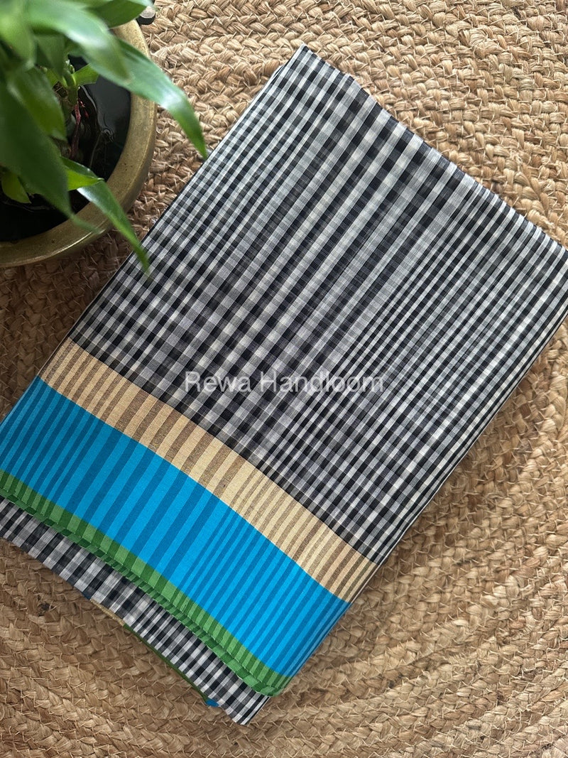 Exclusive Maheswari Checks White-Black Saree CVS05