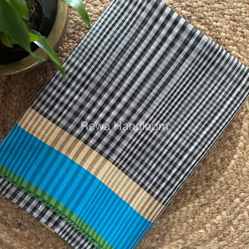 Exclusive Maheswari Checks White-Black Saree CVS05