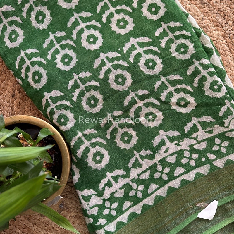 Green Cotton Linen Saree LS016