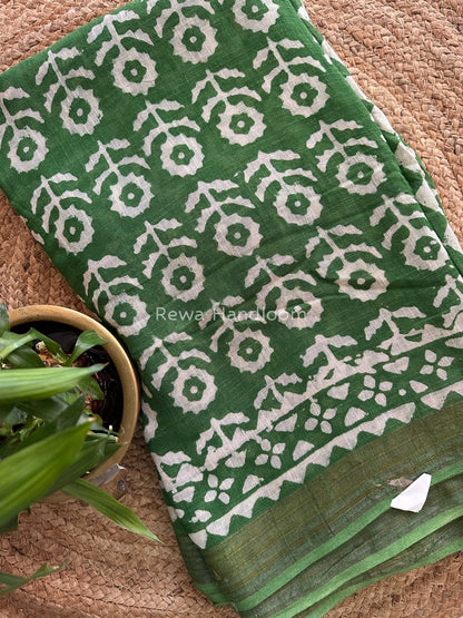 Green Cotton Linen Saree LS016