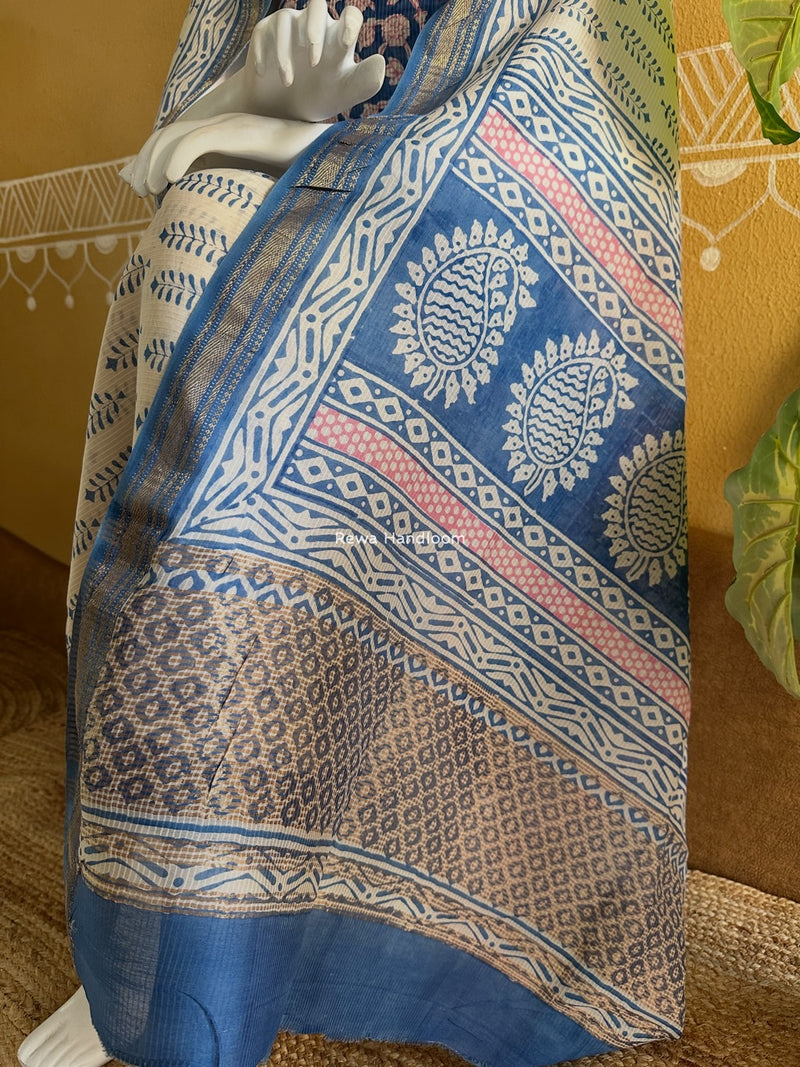 Maheshwari Blue-White Bagh Indigo Print Suit MBIS02