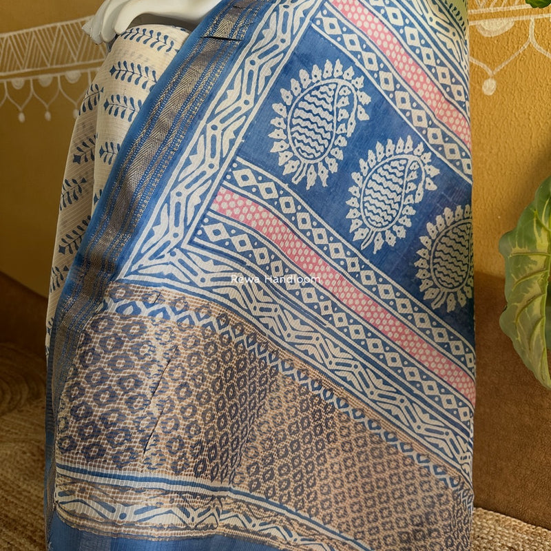 Maheshwari Blue-White Bagh Indigo Print Suit MBIS02