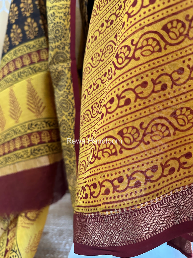 Maheshwari Black-Yellow Bagh Print Suit BSP0210