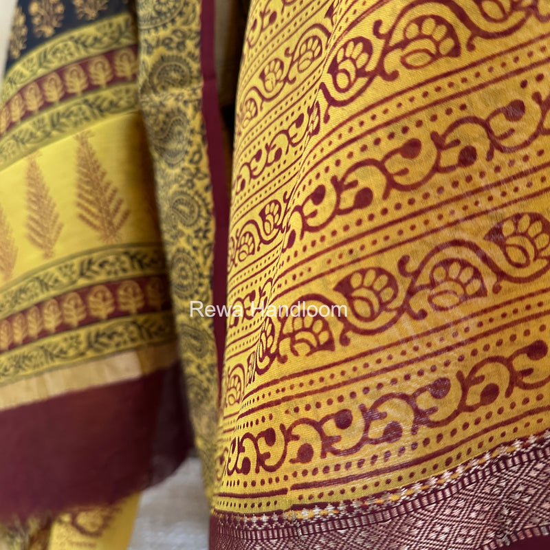 Maheshwari Black-Yellow Bagh Print Suit BSP0210