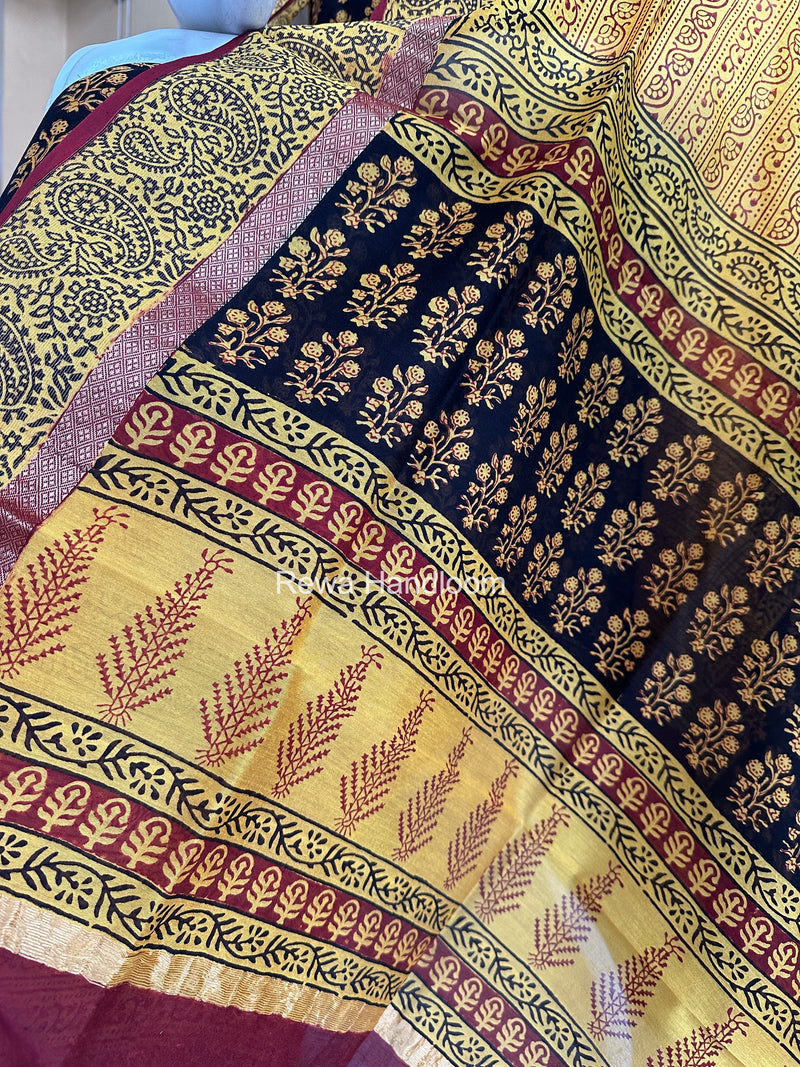 Maheshwari Black-Yellow Bagh Print Suit BSP0210