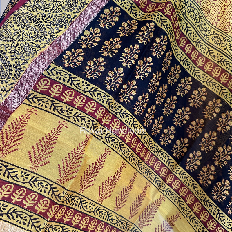 Maheshwari Black-Yellow Bagh Print Suit BSP0210